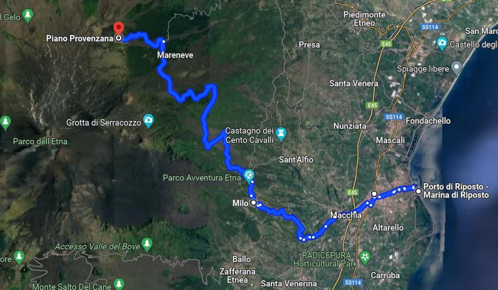 Die Route vom Meer zum Ätna: vom Fischerdorf Riposto bis auf den Ätna, nach Piano Provenzana auf 1810 Meter Höhe